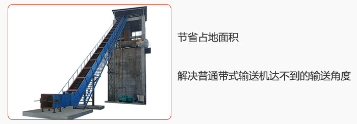 節(jié)省占地面積，解決普通帶式輸送機達不到的輸送角度。
